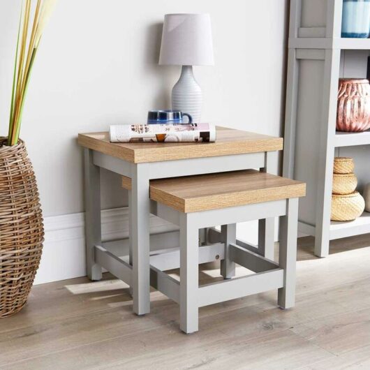 Home Source - Coffee Nest of 2 Tables Occasional Side End Tables Stackable Avon 36mm Oak Top