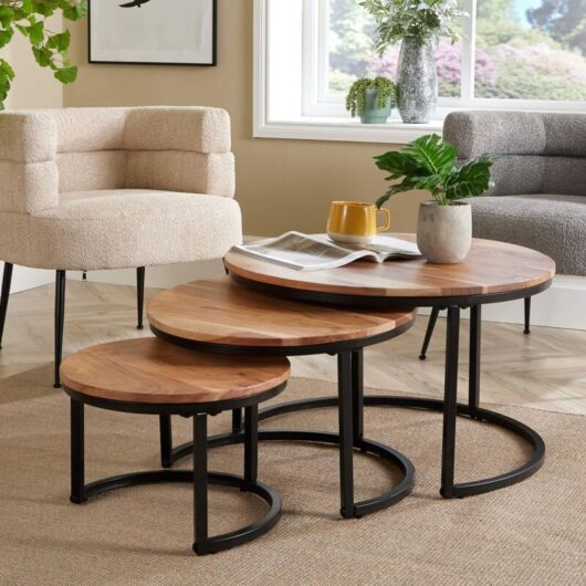 Home Source - Nest 3 Tables Solid Acacia Wooden Top Home Compact Furniture Design Living Room
