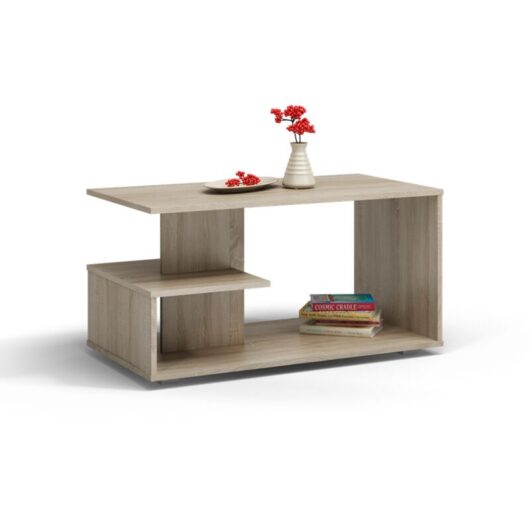 Hucoco - carina Contemporary coffee table 91x51x40 living room/office with niches