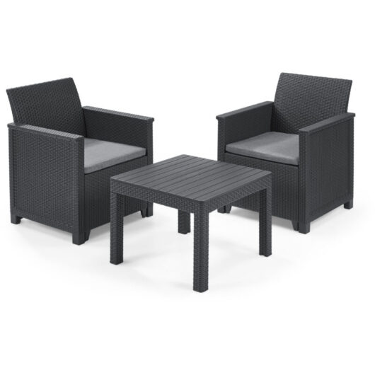 Keter Emma 2 Seater Balcony Bistro Dining Coffee Table Chair Set Graphite Grey