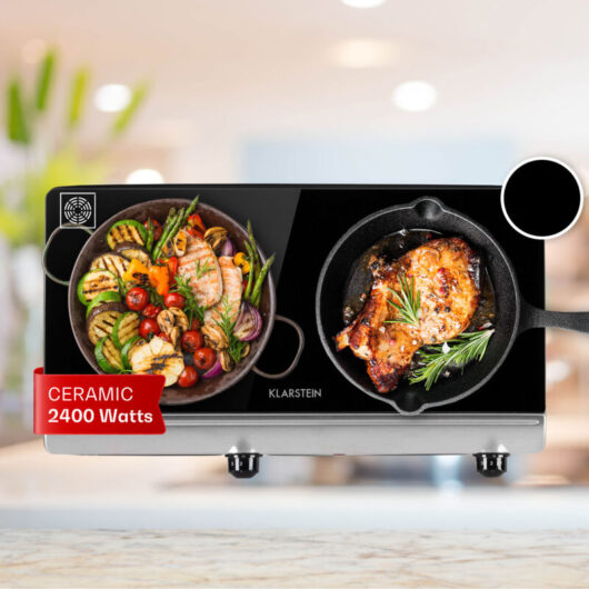 Klarstein Ceramic Hob, 2400W Electric Hob Ceramic Cooker, 2 Ring Electric Pan Hob, Built-In Table Top Cookers w/ 2 Hobs, Stainless Steel Ceramic