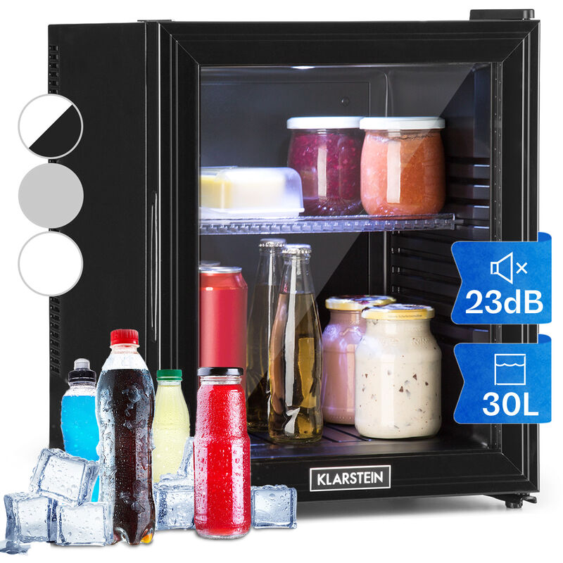 Klarstein Mini Fridge for Bedrooms, Food, Drinks, Beer & Skincare Fridge Cooler, Glass Door Drinks Fridge, 32L Table Top Fridge w/ Adjustable
