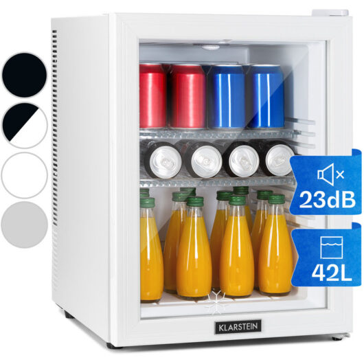 Klarstein Mini Fridge for Bedrooms, Food, Drinks, Beer & Skincare Fridge Cooler, Glass Door Drinks Fridge, 42L Table Top Fridge w/ Adjustable