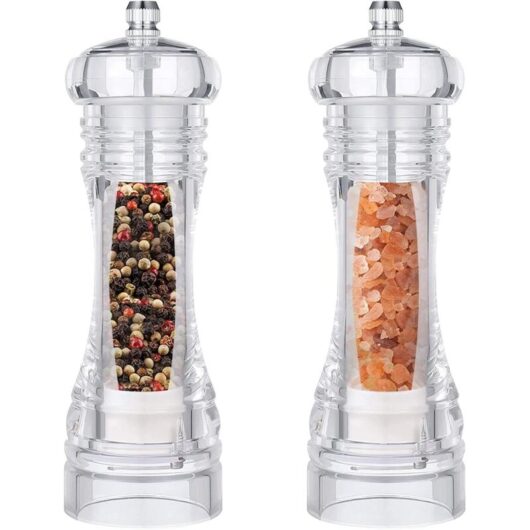 Longziming - Salt and Pepper Grinder, Set of 2 Adjustable Ceramic Grinder, Transparent Acryl Salt and Pepper Shakers for Kitchen Restaurant Picnic