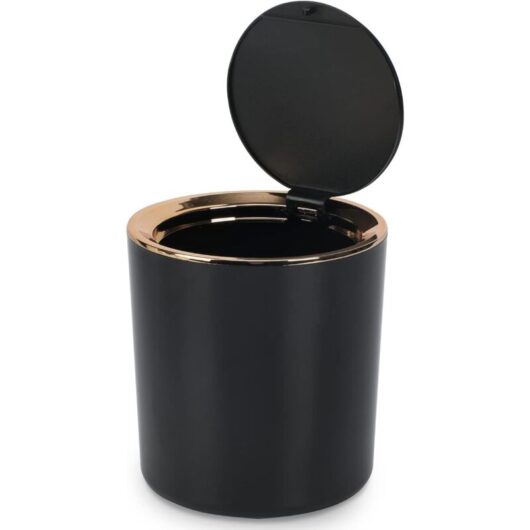Longziming - Table Trash Can with Lid, Mini Plastic Trash Can, Small Trash Can for Kitchen, Bedroom, Bathroom, Office, 14.3 × 15cm (Black) Black