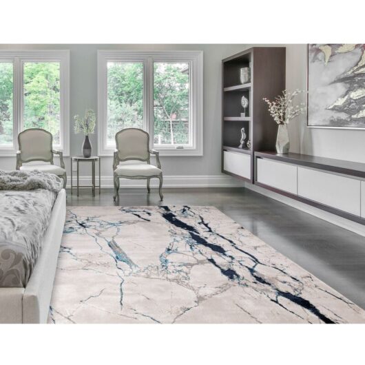 Lord Of Rugs - Aurora AU22 Quake Marbled Rug for Living Room Bedroom Lounge Quality Modern Abstract Soft Silky Shiny Blue Grey Rug in Medium 120x170
