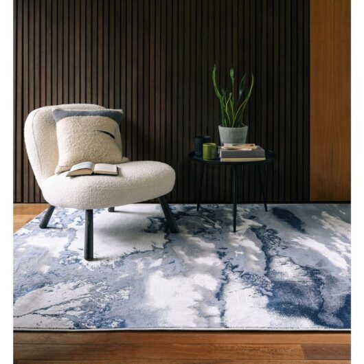 Lord Of Rugs - Aurora Storm Marbled Rug for Living Room Bedroom Lounge Quality Modern Abstract Soft Silky Shiny Blue Grey Rug in Small 80x150 cm