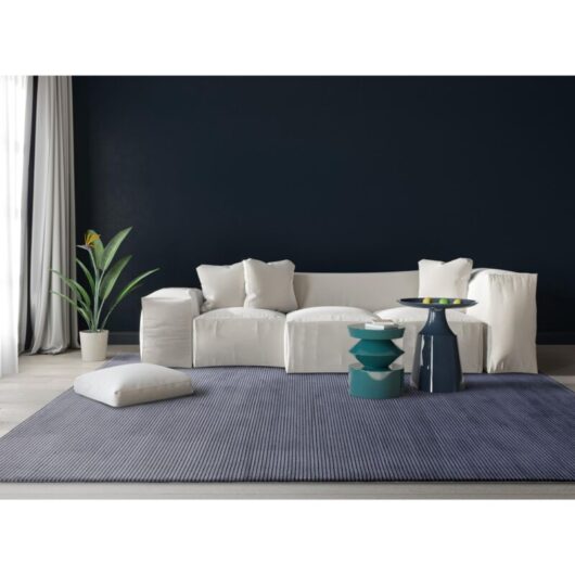 Lord Of Rugs - Kuza Plain Stripe Soft Silky Velvety Modern Rug in Navy Blue 80 x 150 cm Small