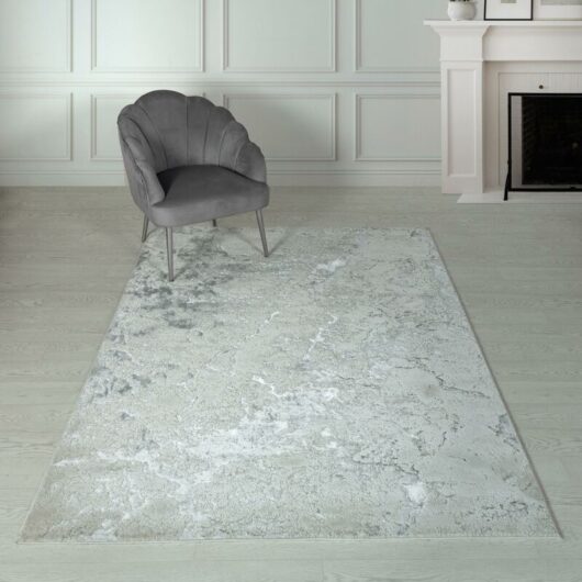 Lord Of Rugs - Marbled Rug for Living Room Bedroom Aurora AU03 Solar Quality Modern Abstract Soft Silky Shiny Silver Grey Rug in Small 80x150 cm