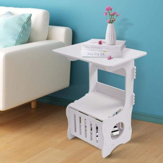 M.J COMFY-LIFE Slim Side Table 3-Tier Storage Table Narrow Bedside Storage Shelves, White Modern Nightstand for Small Spaces Bedroom Living Room