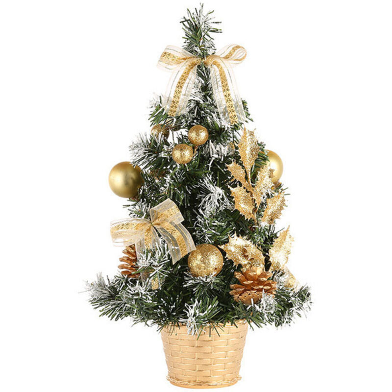 Mini artificial Christmas tree, small Christmas tree with LED lights, mini tabletop tree decoration for office, bar, 40 cm (gold)