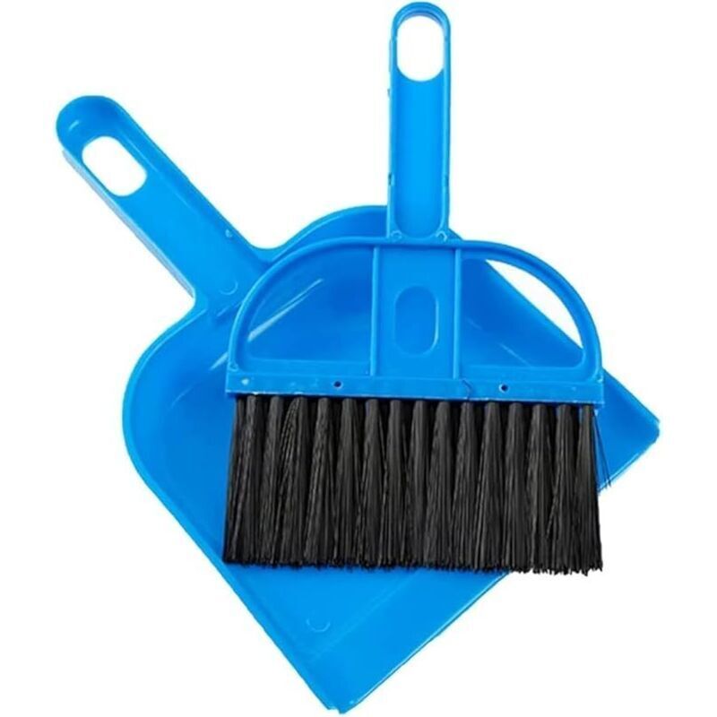 Mini dustpan and portable plastic broom (blue) for the office, home, kitchen, cleaning cages of all small animals, guinea pigs, rabbits, hamsters
