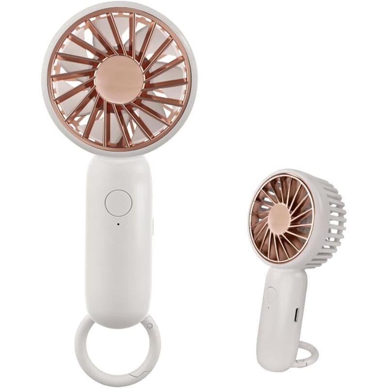 Mini portable fan, powerful table fan with loop, small 3-speed USB rechargeable portable fan for indoor and outdoor use (blue)