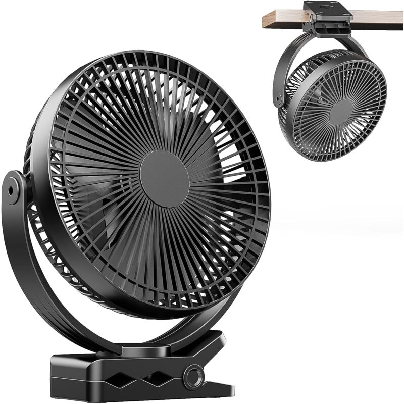 Mini usb Clip Fan 8 Inch with 10000 mAh Battery, Portable Small Desk Fan, 4 Speeds, 360° Double Rotation, with usb Cable, Suitable for Families,