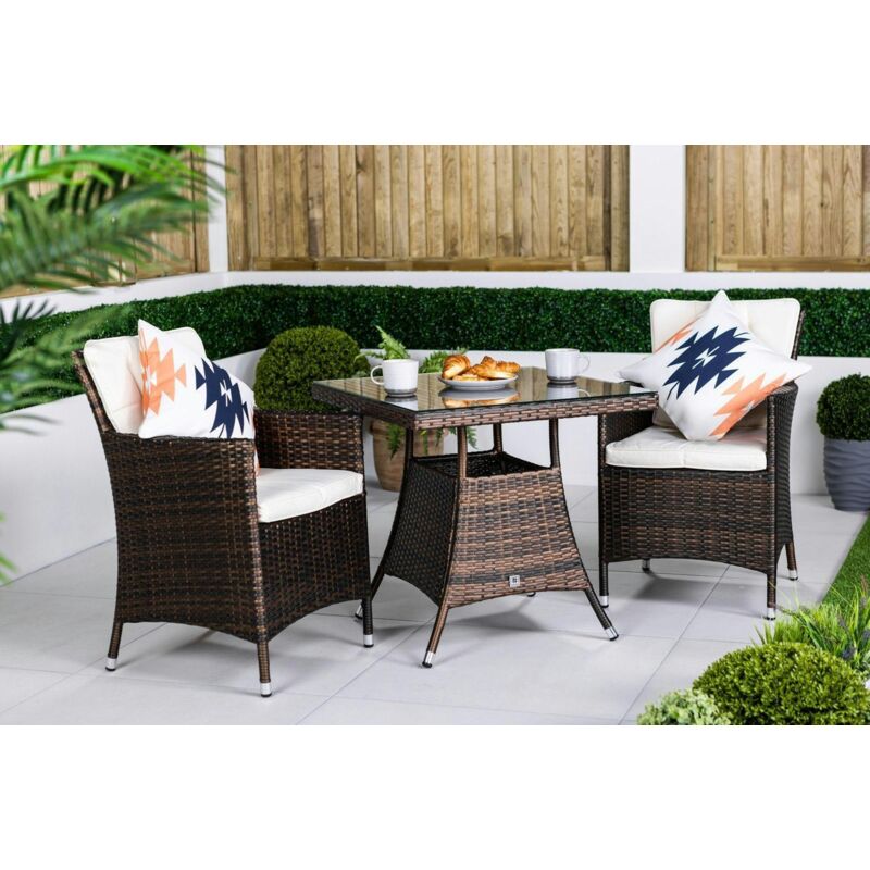 Modern Furniture Direct - Savannah Square Rattan Garden Bistro Table and Chairs Set 2 Seater Patio Set