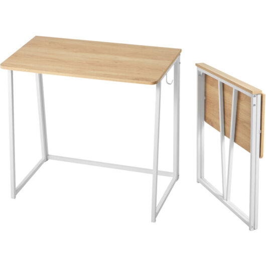 Mophorn Folding Desk, 80 cm Compact Foldable Table for Small Spaces, Space-Saving Computer Desk, Durable Particleboard with Storage Hooks, Writing