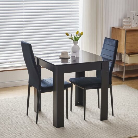 Niceme - 75x75cm Square Dining Table and Chairs Set, Small Dining Room Set High Gloss Dining Table with Chairs Home Furniture (Black Flannel, Black