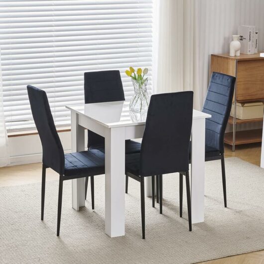Niceme - 75x75cm Square Dining Table and Chairs Set, Small Dining Room Set High Gloss Dining Table with Chairs Home Furniture (Black Flannel, White