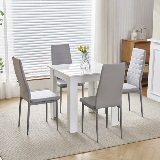 Niceme - 75x75cm Square Dining Table and Chairs Set, Small Dining Room Set High Gloss Dining Table with Chairs Home Furniture (Grey Faux Leather,