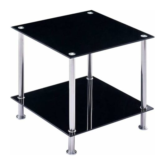 Niceme - Glass Side Table,2-Tier Sidetable, Square End Table for Living Room Small End Table Coffee Table(Black)