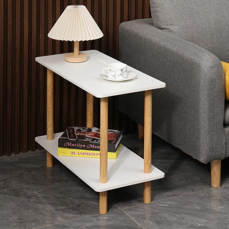 Niceme - Narrow End Table for Living Room Small Side Table Bedside Table White