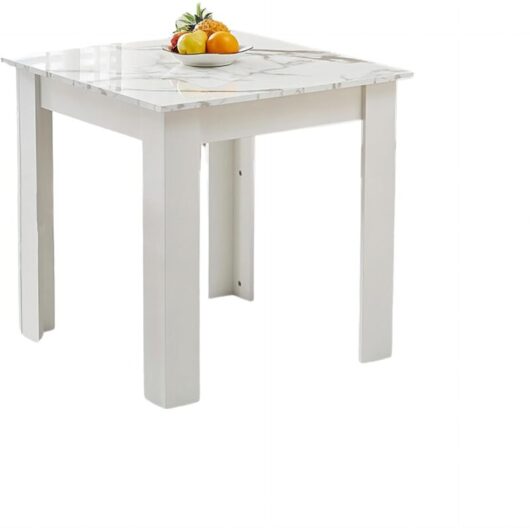 Niceme - Small Dining Table 75x75cm Square Table High Gloss Table Top Kitchen Table Home Furniture (Marble-White)