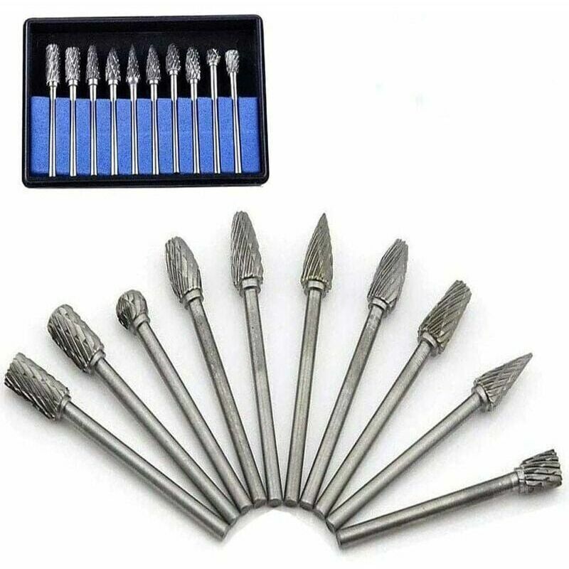 Odipie - Lot de 10 fraises rotatives en carbure de tungstène avec tête de meulage pour outils rotatifs Dremel, forage et polissage du métal