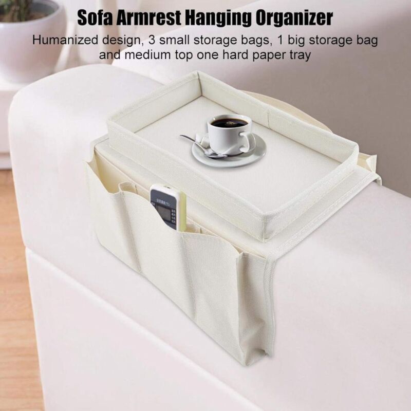 Organizer of rests for sofa or seat, anti-slip, for phone, books, reviews and TV remote control (beige)