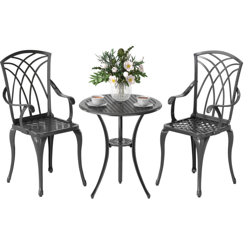 Outsunny - 3 PCs Coffee Table Chairs Outdoor Garden Furniture Set w/ Umbrella Hole