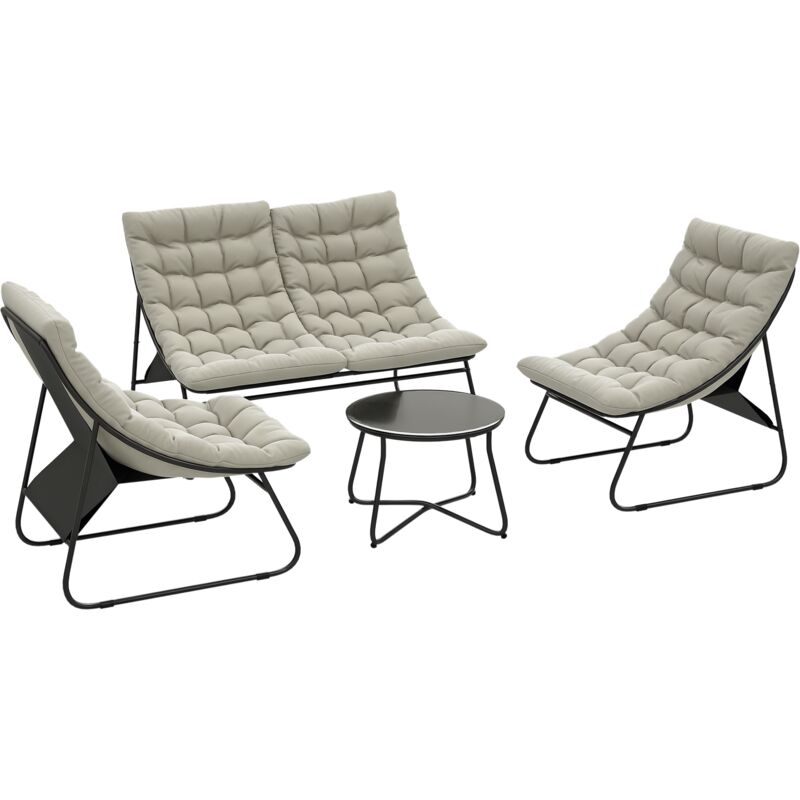 Outsunny 4 PC Garden Furniture Set with Loveseat, Chairs, Table, Light Grey