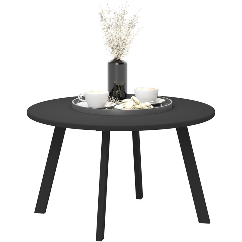 Outsunny 70cm Round Coffee Table with Non-Slip Foot Pads, Black