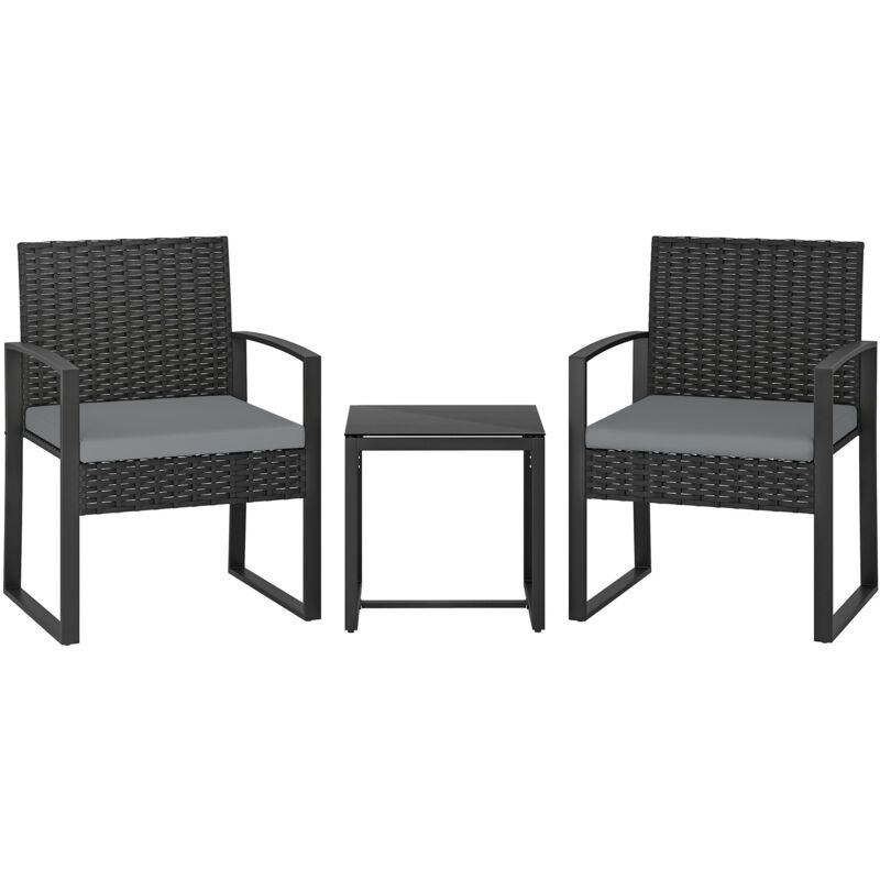 Outsunny Rattan Bistro Set, 3 PCS Garden Furniture with Cushion, Light Grey