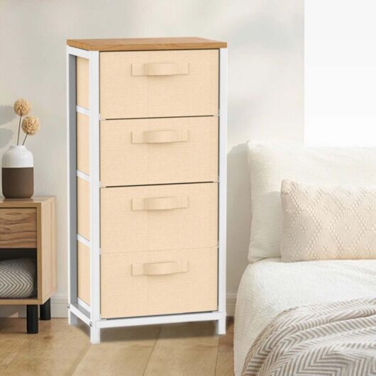 Pedony - Bedside tables,Chests of drawers Bedroom Furniture 4 Drawers Storage Cabinet Fabric Organizer Unit (45LX30DX93H)cm
