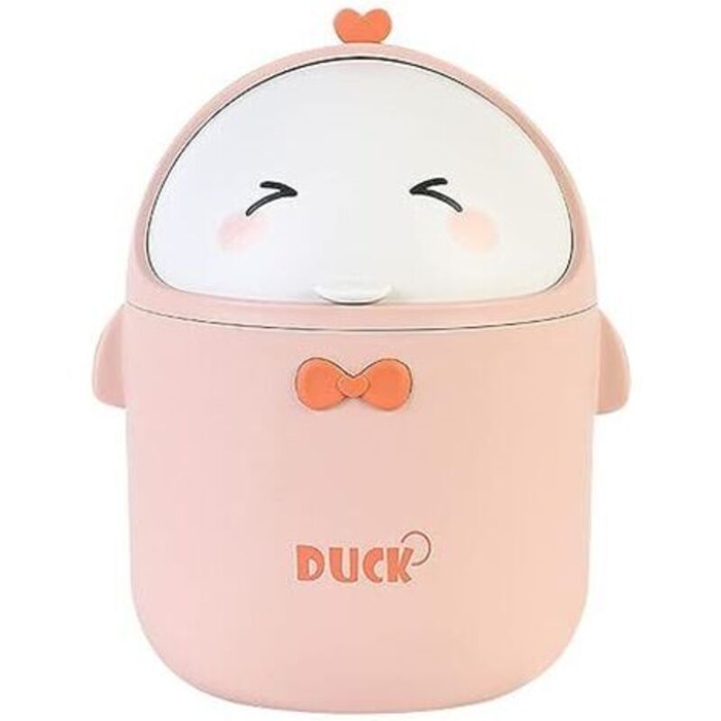 (Pink) Mini Desktop Trash Can with Lid, Cute Cartoon Style Trash Can Portable, Desk Trash Can, Small Bathroom Trash Can, for Bedroom, Office, Living