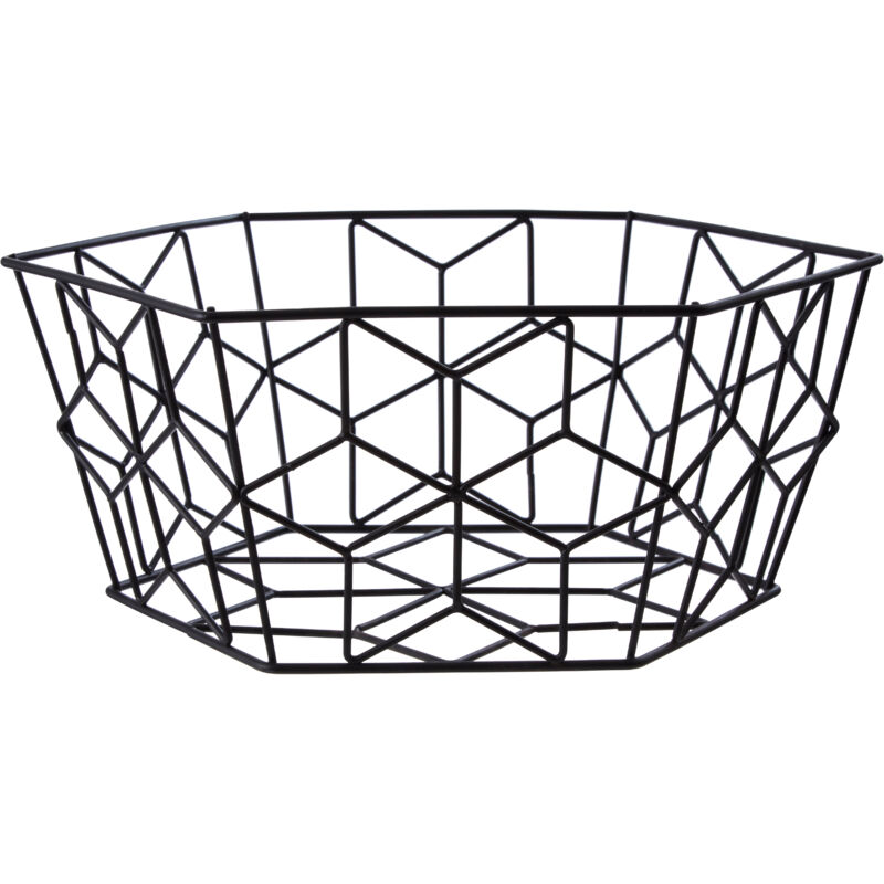 Premier Housewares - Geometric Contour Black Fruit Basket Metal Wire Fruit Baskets for Kitchen Countertop Fruit Display And Storage w28 x d28 x h13cm