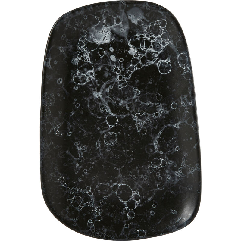 Premier Housewares - Interiors By Premier Small Black Marble Effect Serving Platter,Stoneware Food Platter With Irregular Oval Design,Dinner Platter
