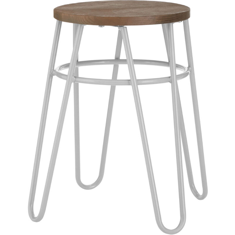 Premier Housewares - Interiors by Premier Grey Metal and Elm Wood Round Stool, Small Hairpin Stool, Versatile Metal Stool for Home, Office, Lounge
