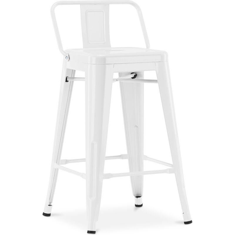 Privatefloor - Bar Stool with Backrest - Industrial Design - 60cm - New Edition - Stylix White