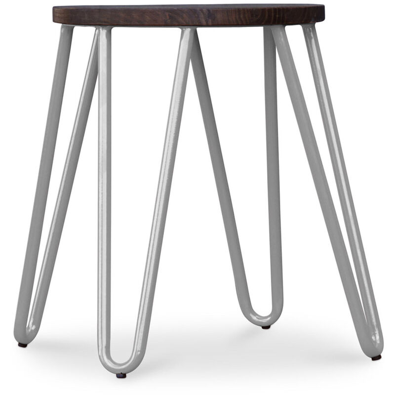 Privatefloor - Hairpin Stool - 42cm - Dark wood and metal Light grey