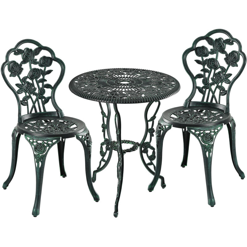 Relaxdays Garden Furniture Set, 3 Pieces, Round Table, 2 Chairs, Antique Metal Design, Cast Aluminium, Vintage, Balcony