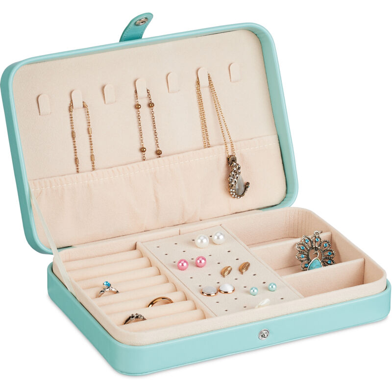 Relaxdays Jewellery Case, Jewellery Storage, Rings & Necklaces, Mini Box for Travelling, HWD: 4.5x21x14.5 cm, Turquoise