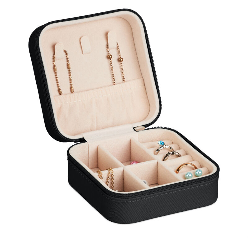 Relaxdays Jewellery Case, Small Jewellery Box, Rings & Necklaces, for Travelling, Mini Box, HBT: 5 x 10 x 10 cm, Black