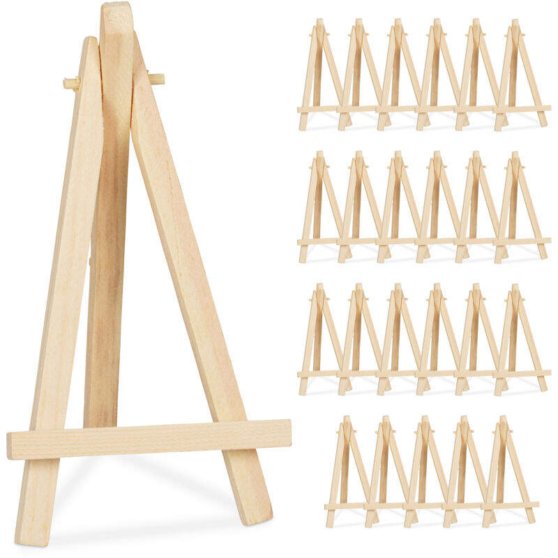 Relaxdays Mini Easel Set, 24 Pieces, Table Decoration for Parties, Weddings, Celebrations & Home, HxW: 15.5x8cm, Natural