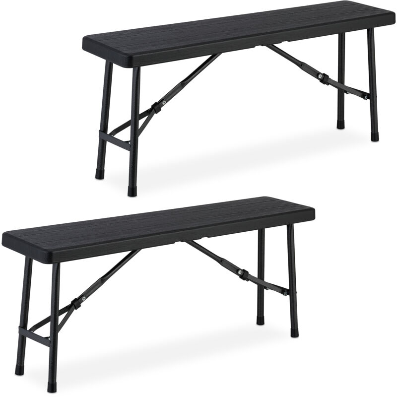 Relaxdays - Set of 2 Picnic Benches, Foldable, for Pub, Garden or Campsite, up to 150kg each, hwd: 42 x 100 x 25 cm, Black