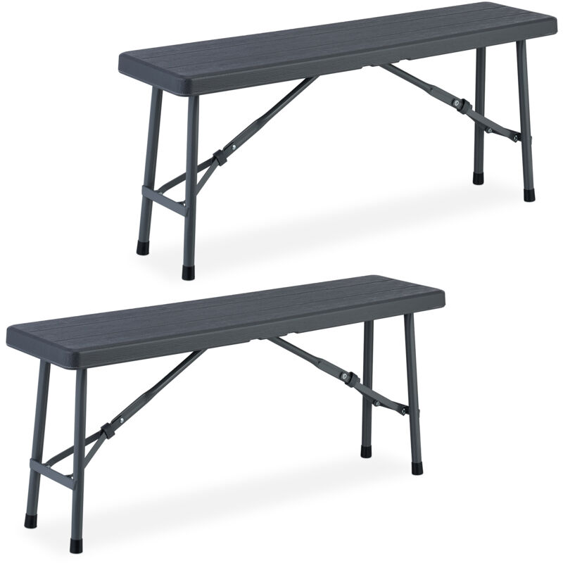 Relaxdays - Set of 2 Picnic Benches, Foldable, for Pub, Garden or Campsite, up to 150kg each, hwd: 42 x 100 x 25 cm, Grey