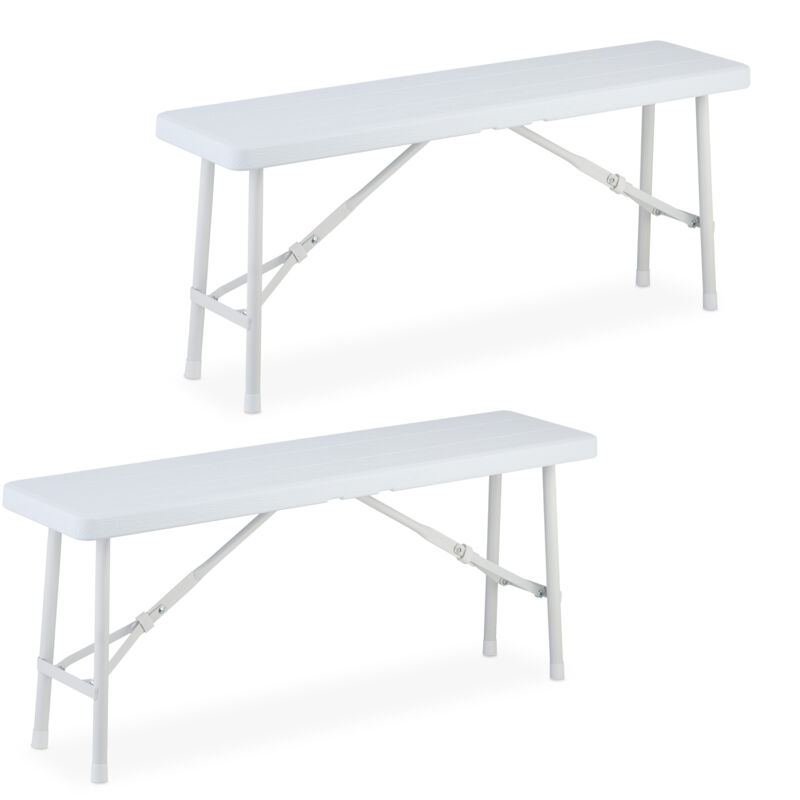 Relaxdays - Set of 2 Picnic Benches, Foldable, for Pub, Garden or Campsite, up to 150kg each, hwd: 42 x 100 x 25 cm, White