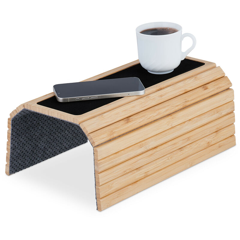 Relaxdays Sofa Arm Tray, Armrest Tray, Bamboo, Table for Couch and Sofa, WxD: 42 x 34 cm, Sofa Tray, Foldable, Natural