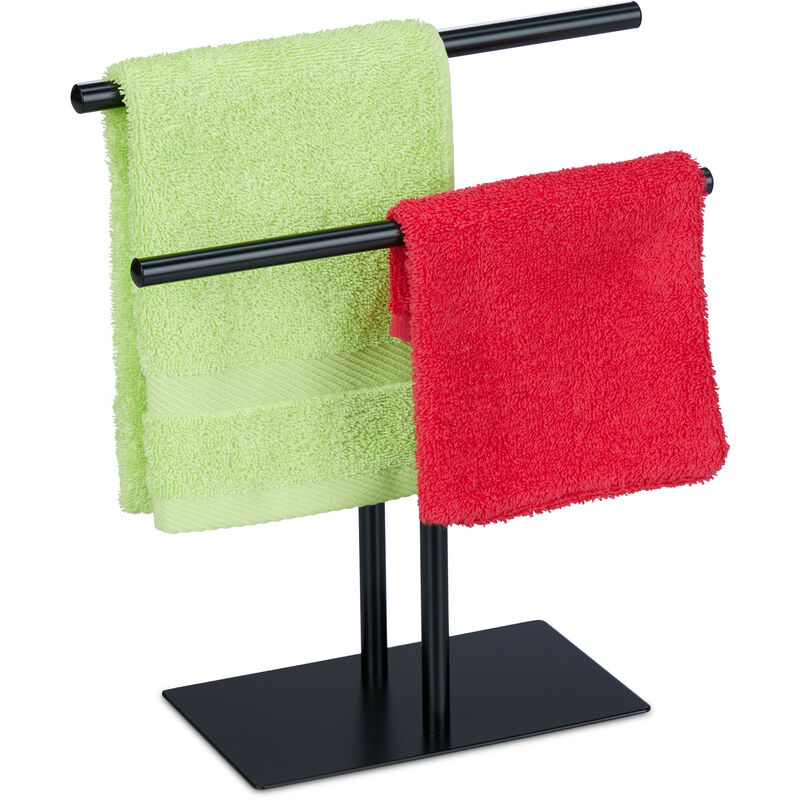Relaxdays - freestanding towel stand with two rails, no-drill towel rack, table top, jewellery organiser, small, black