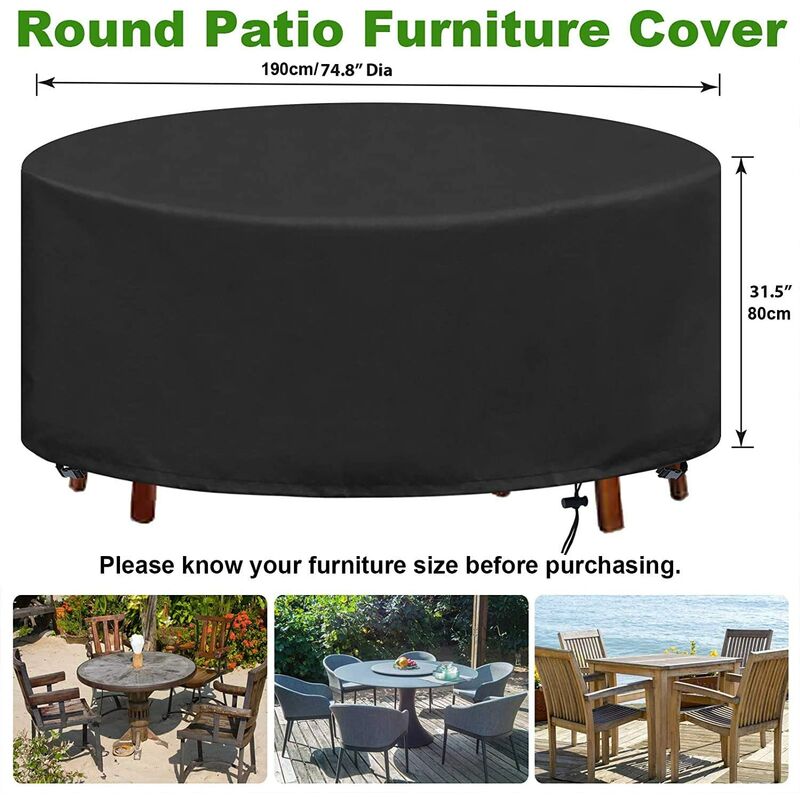 Round Garden Table Cover 230 x 110 cm, Waterproof Garden Furniture Protective Cover, 420D Oxford Round Outdoor Table Cover