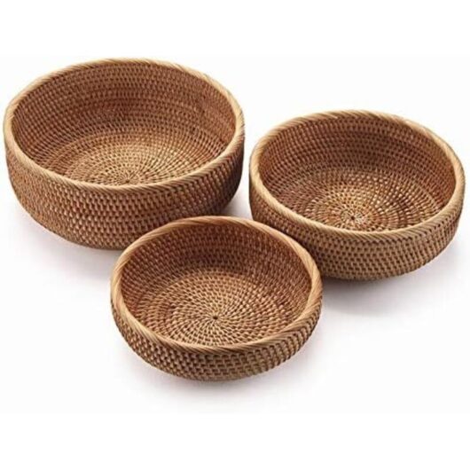 Round Rattan Storage Basket, Wicker Fruit Basket Natural Woven Organizer for Kitchen/Dining Room - Ccykxa